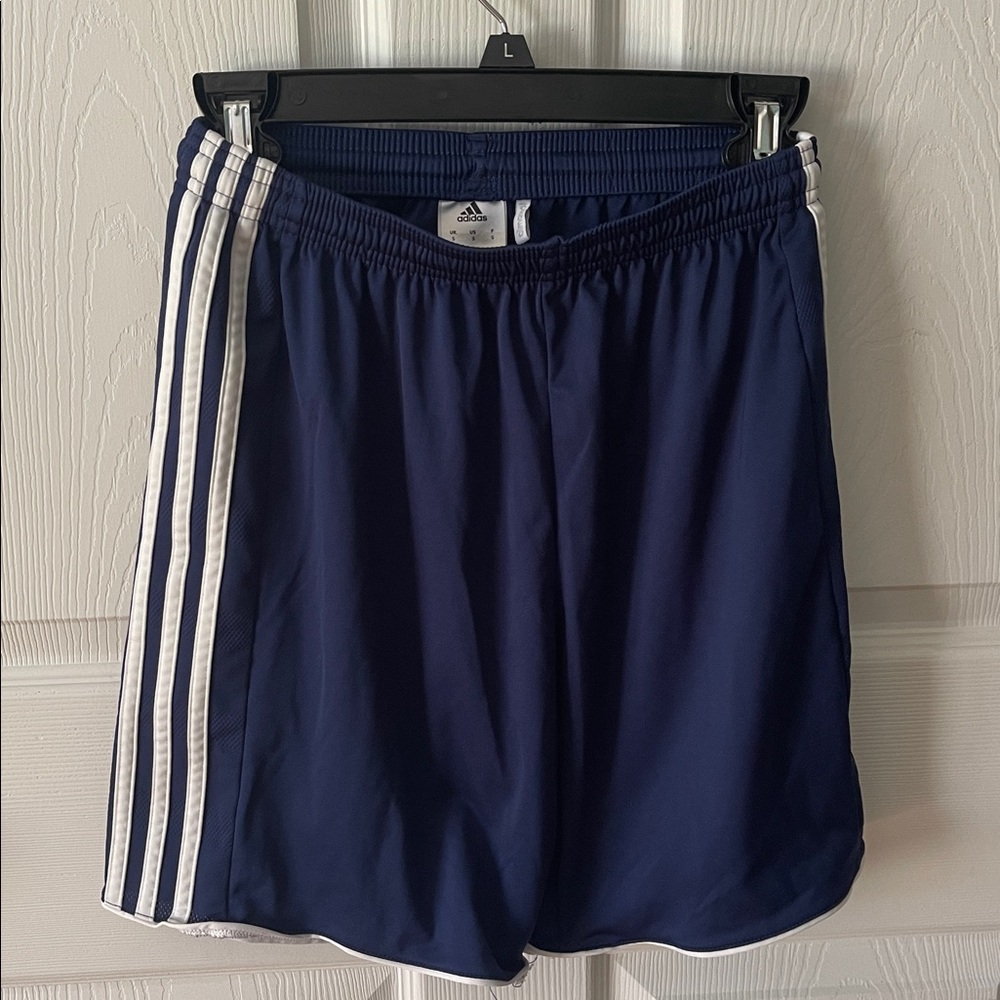 Adidas Dark Blue Sports Shorts with White Stripes